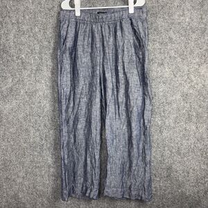 Tahari Pants Womens Size XL Blue Linen Pull On Wide Leg Crop Beach Casual